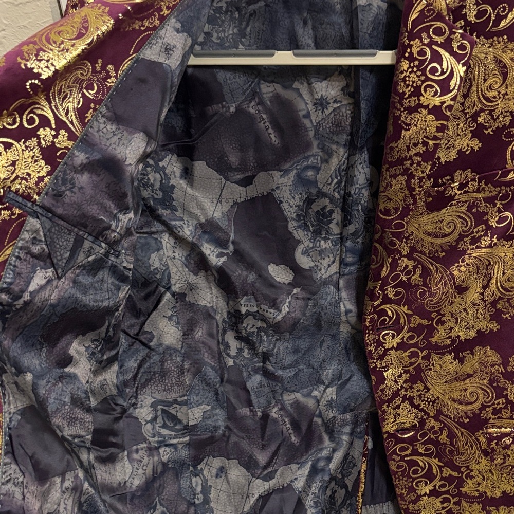 Gold and Burgundy Velvet Paisley Blazer - Picture 8 of 14